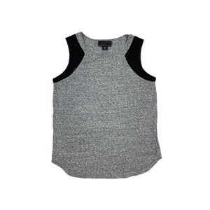 Attention Women Tank Top M Heather Gray Crew Neck Black Mesh Sleeveless